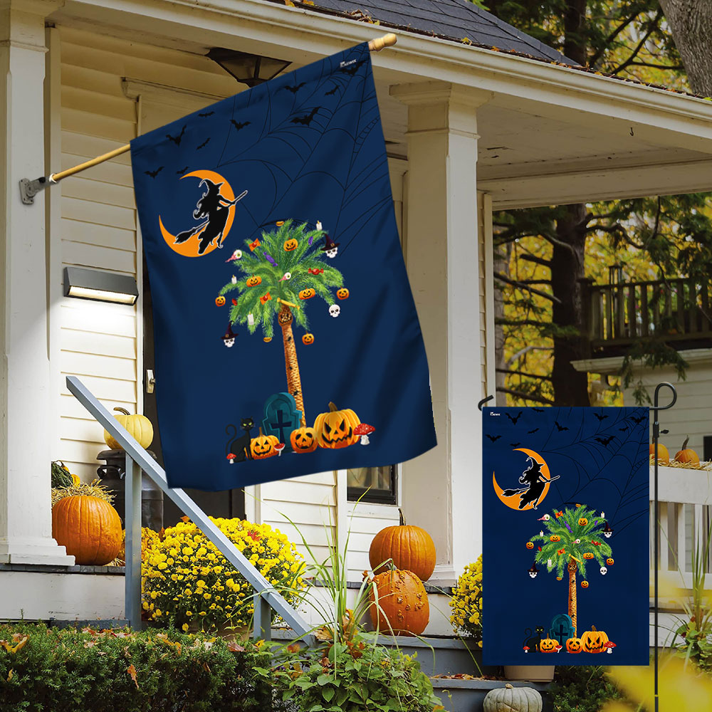 Halloween South Carolina Flag with Pumpkins and Palm Tree