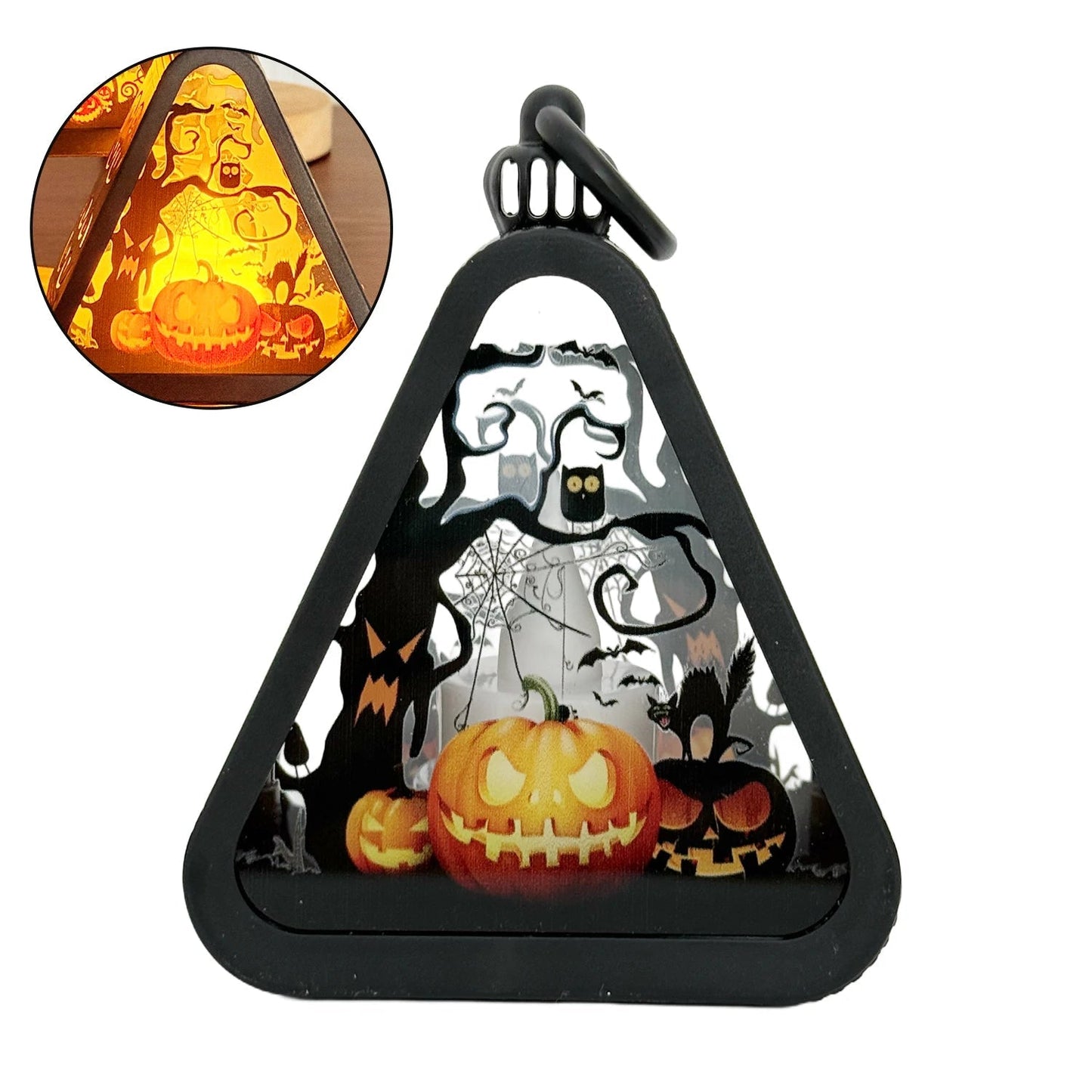 Halloween Triangle Table Lamp with Spooky Scenes