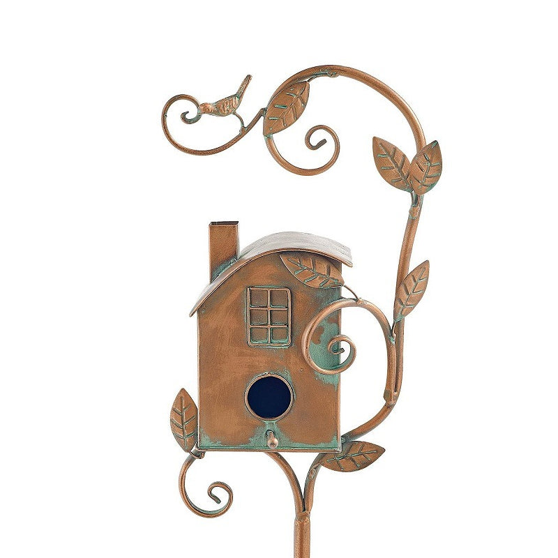Rustic Metal Birdhouse Garden Stakes for Outdoor Decor