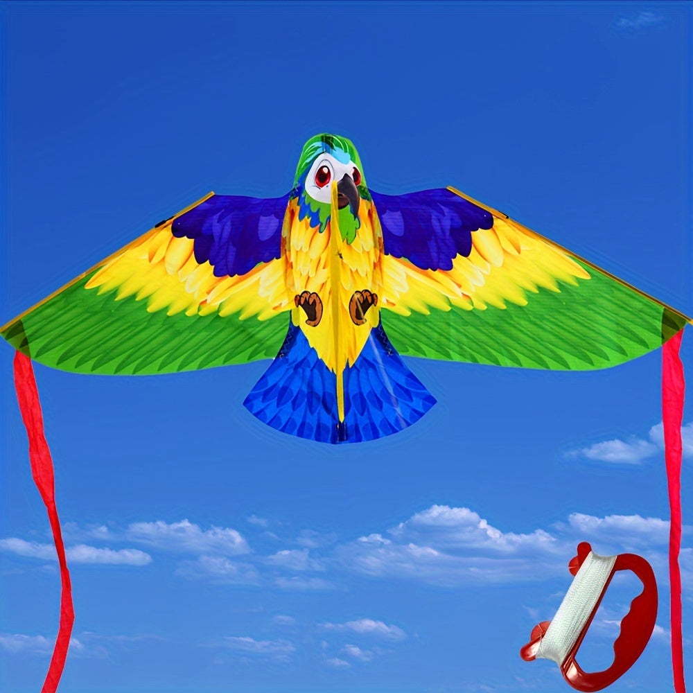 Parrot Kite with Colorful Wings and Long Ribbons