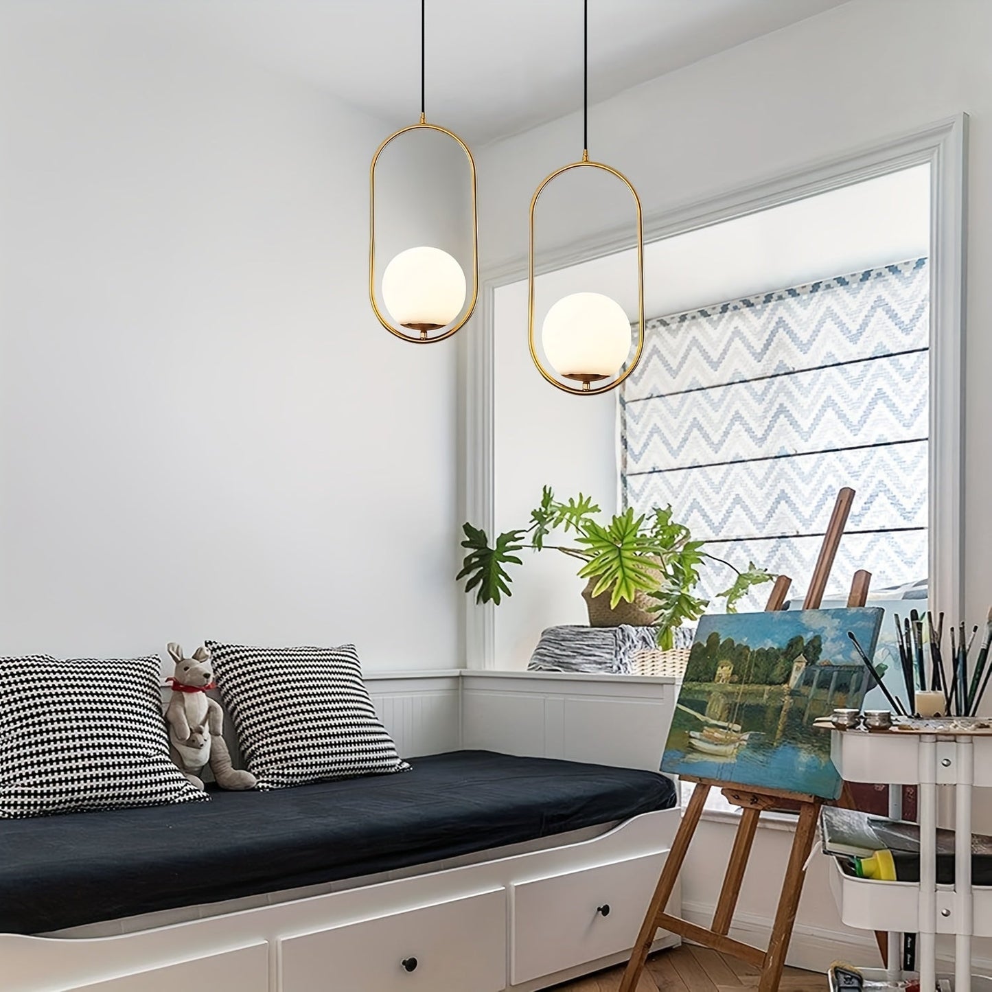 Modern Gold Pendant Chandelier with Frosted Glass Globe