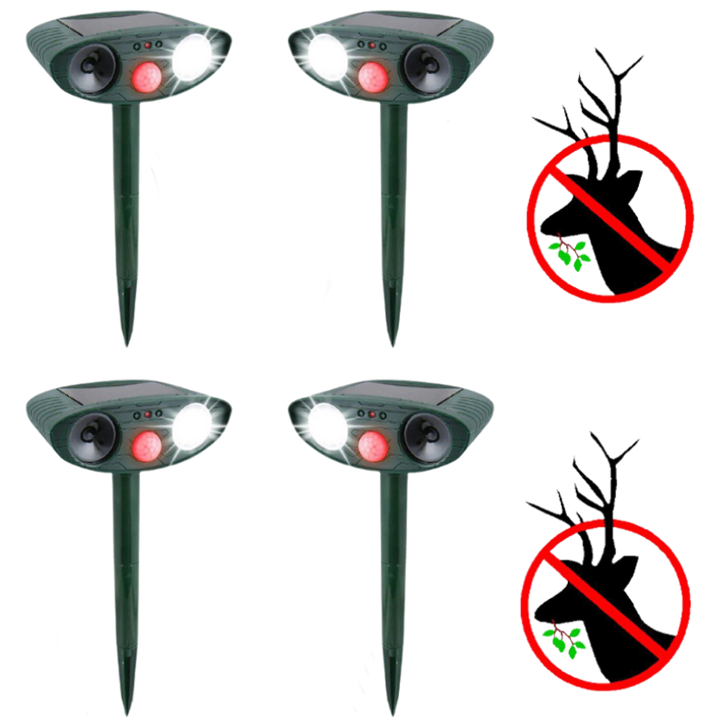 Solar Powered Ultrasonic Deer Repeller - Motion Activated Animal Scarer - 2425 Sq Ft Coverage