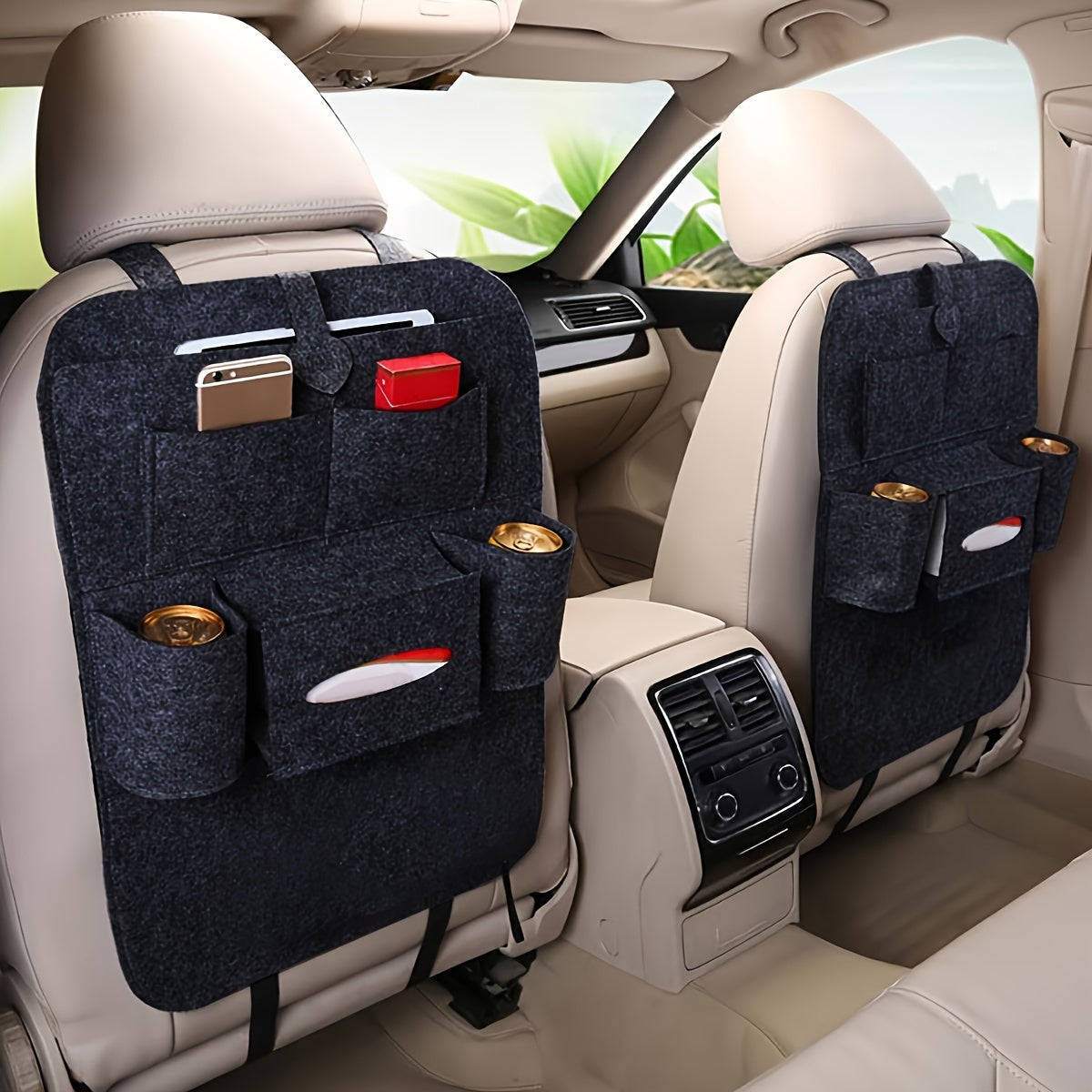 Car Seat Organizer with Felt Pockets and Tablet Holders