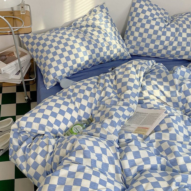 Abstract Checkered Single Bed Linen Set in Polyester