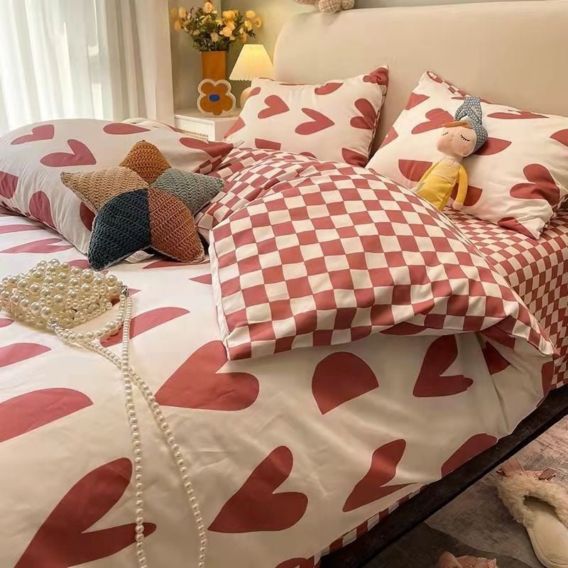Abstract Checkered Single Bed Linen Set in Polyester