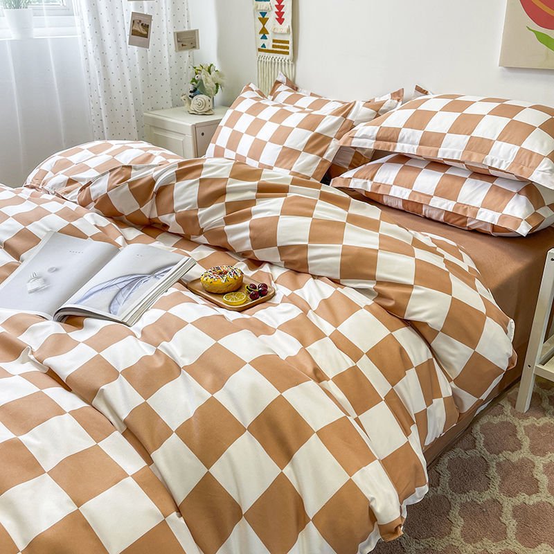 Abstract Checkered Single Bed Linen Set in Polyester