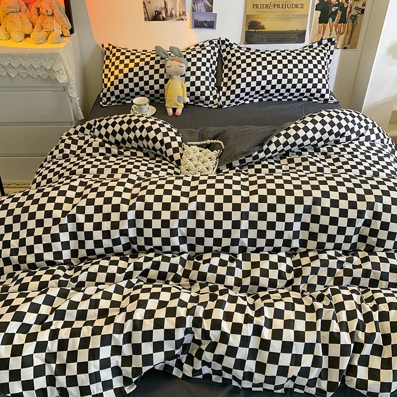 Abstract Checkered Single Bed Linen Set in Polyester
