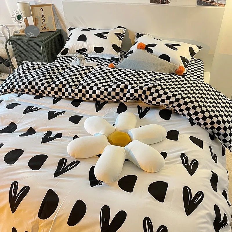Abstract Checkered Single Bed Linen Set in Polyester