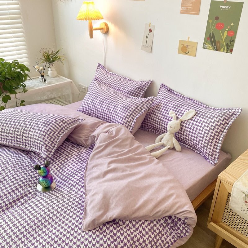 Abstract Checkered Single Bed Linen Set in Polyester