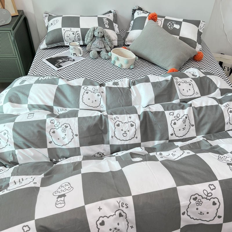 Abstract Checkered Single Bed Linen Set in Polyester