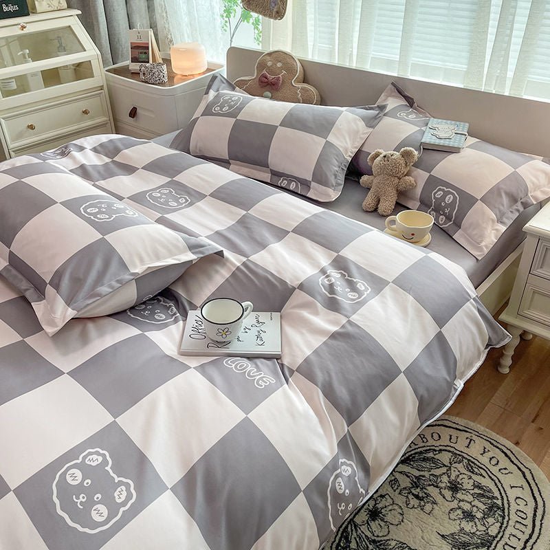 Abstract Checkered Single Bed Linen Set in Polyester