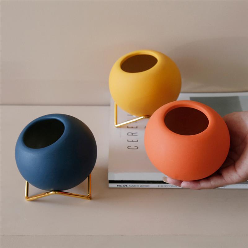 Abstract Colors Ceramic Flower Pots with Stand - Modern Planters in Blue, Yellow, and Orange