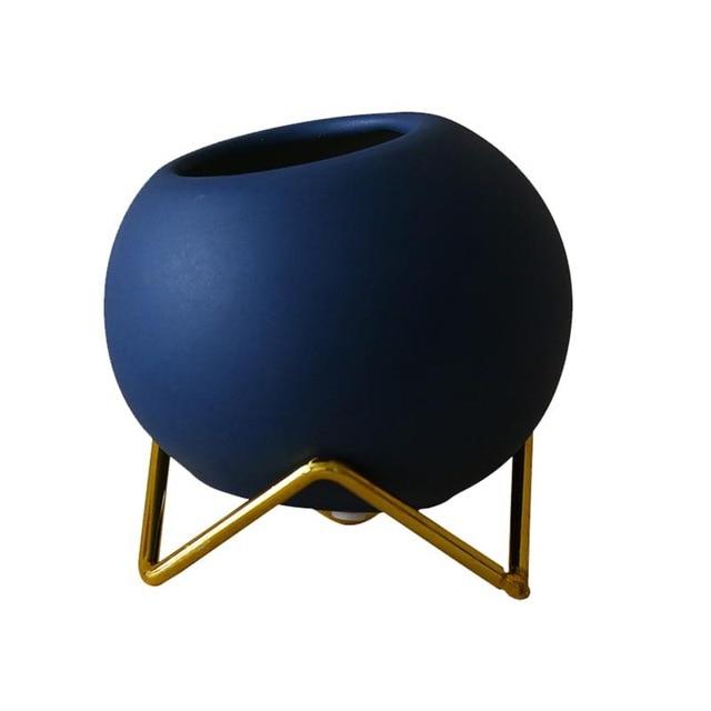 Abstract Colors Ceramic Flower Pots with Stand - Modern Planters in Blue, Yellow, and Orange