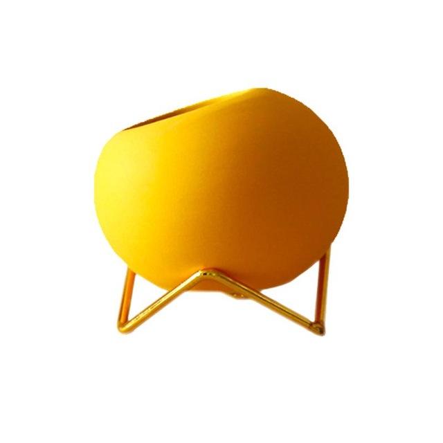 Abstract Colors Ceramic Flower Pots with Stand - Modern Planters in Blue, Yellow, and Orange