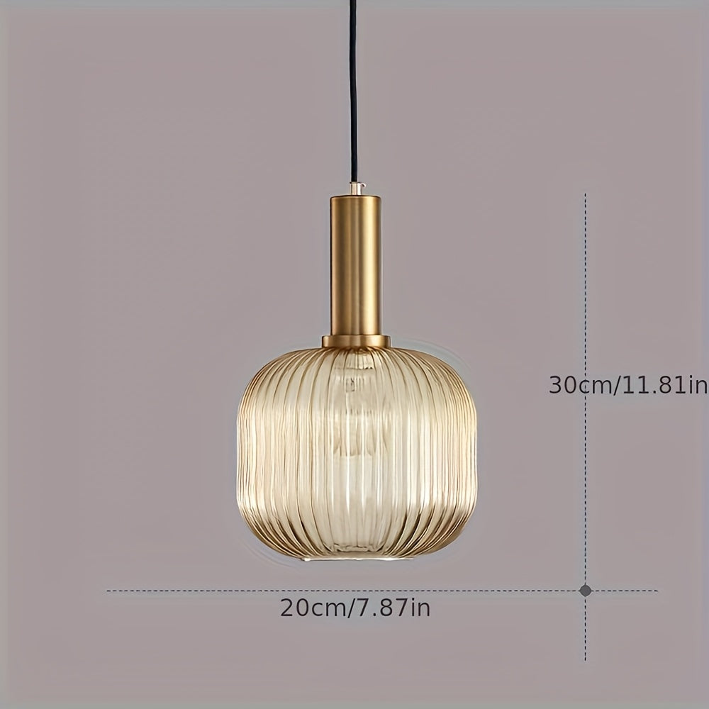 Ribbed Glass Pendant Light with Golden Finish