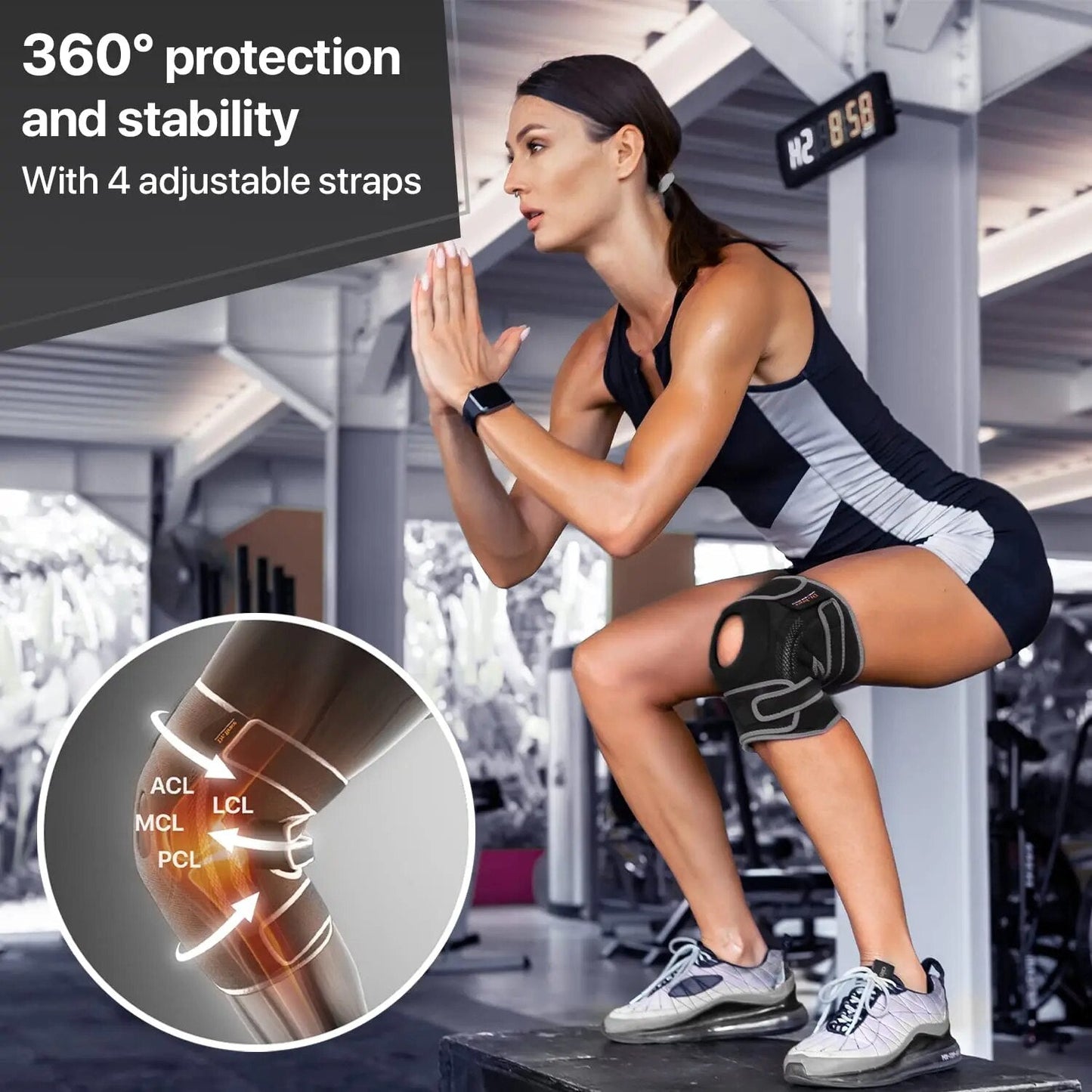 Adjustable Knee Support with Shock Absorbing Spring for Sports and Training