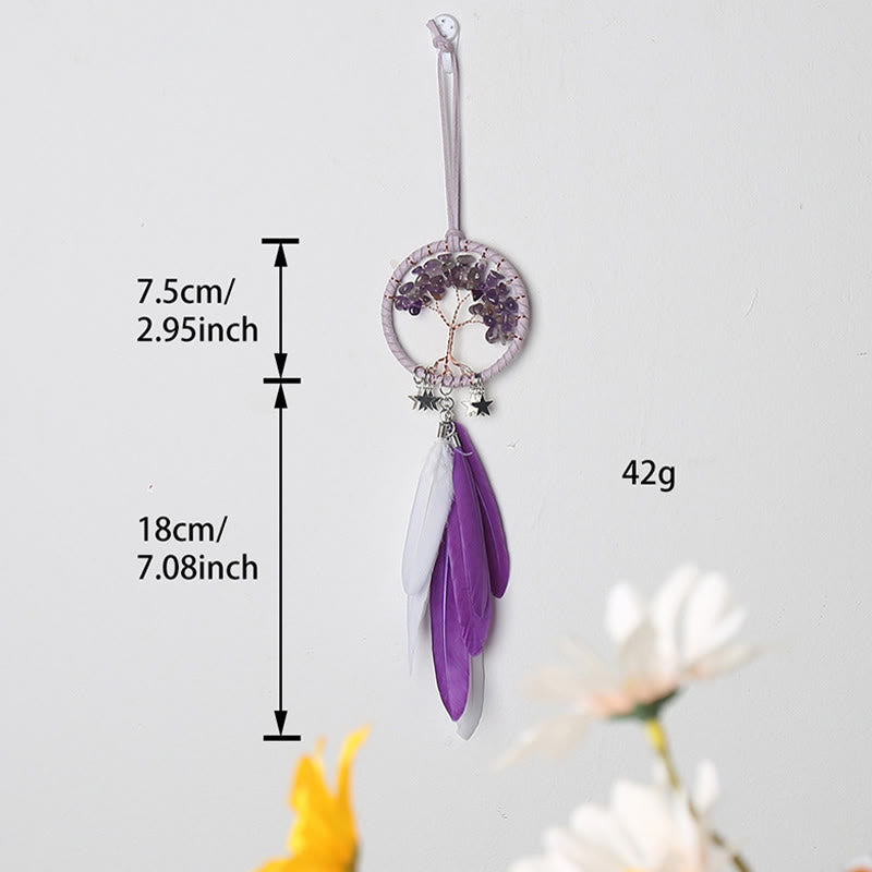 Tree of Life Gemstone Dreamcatcher with Natural Crystals