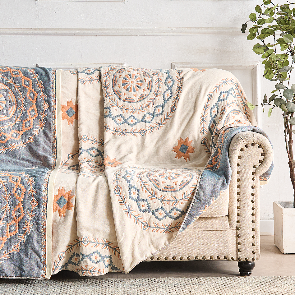 Boho Cotton Throw Blanket with Mandala Design