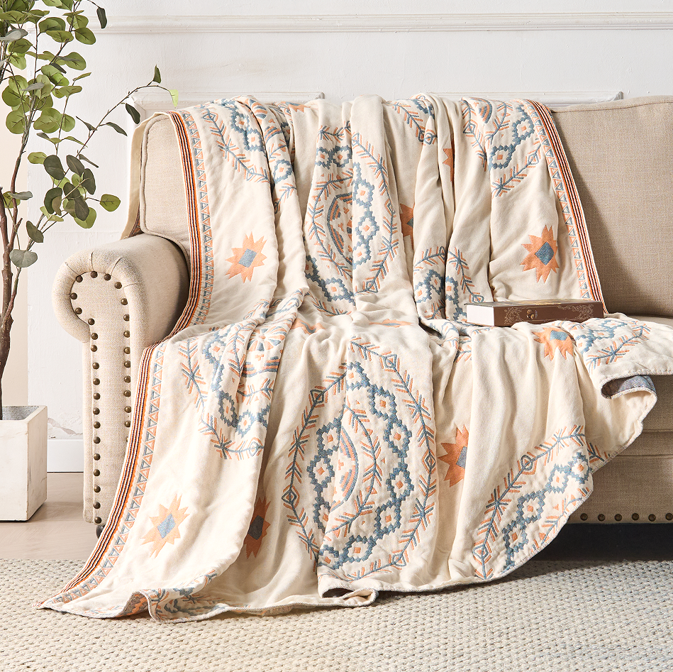 Boho Cotton Throw Blanket with Mandala Design