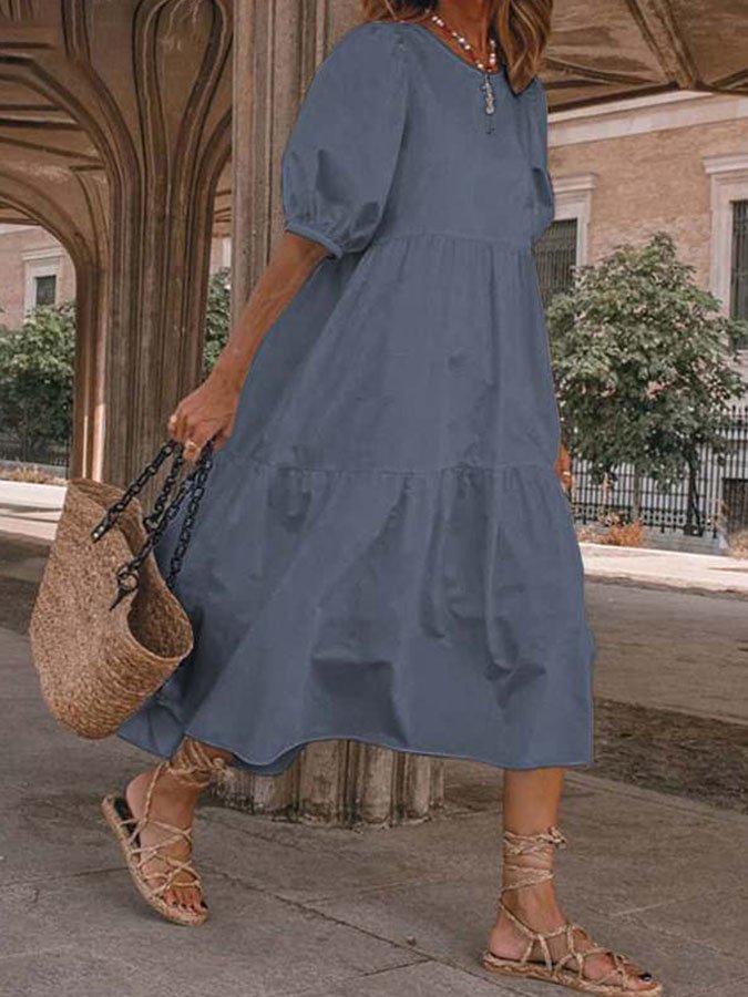 Elegant Short Sleeve Midi Dress