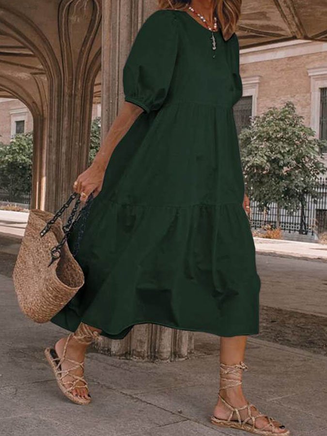Elegant Short Sleeve Midi Dress