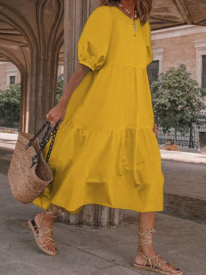 Elegant Short Sleeve Midi Dress