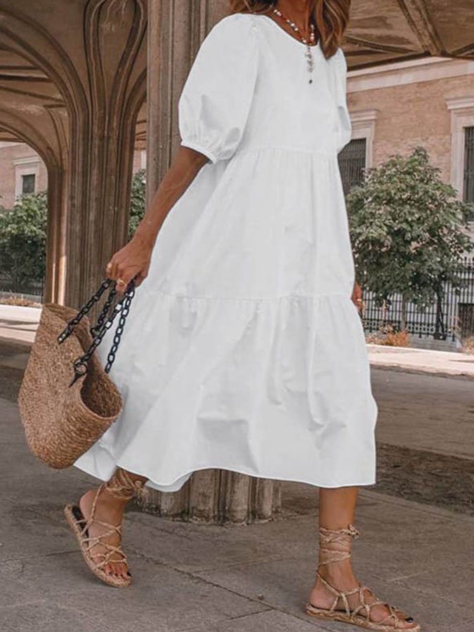 Elegant Short Sleeve Midi Dress
