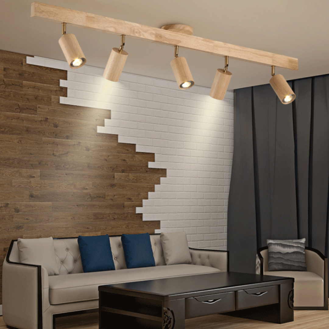 Adjustable Oak Wood Ceiling Spotlight with LED Bulb
