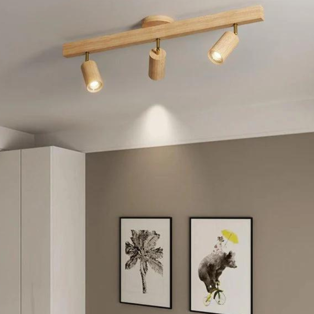 Adjustable Oak Wood Ceiling Spotlight with LED Bulb