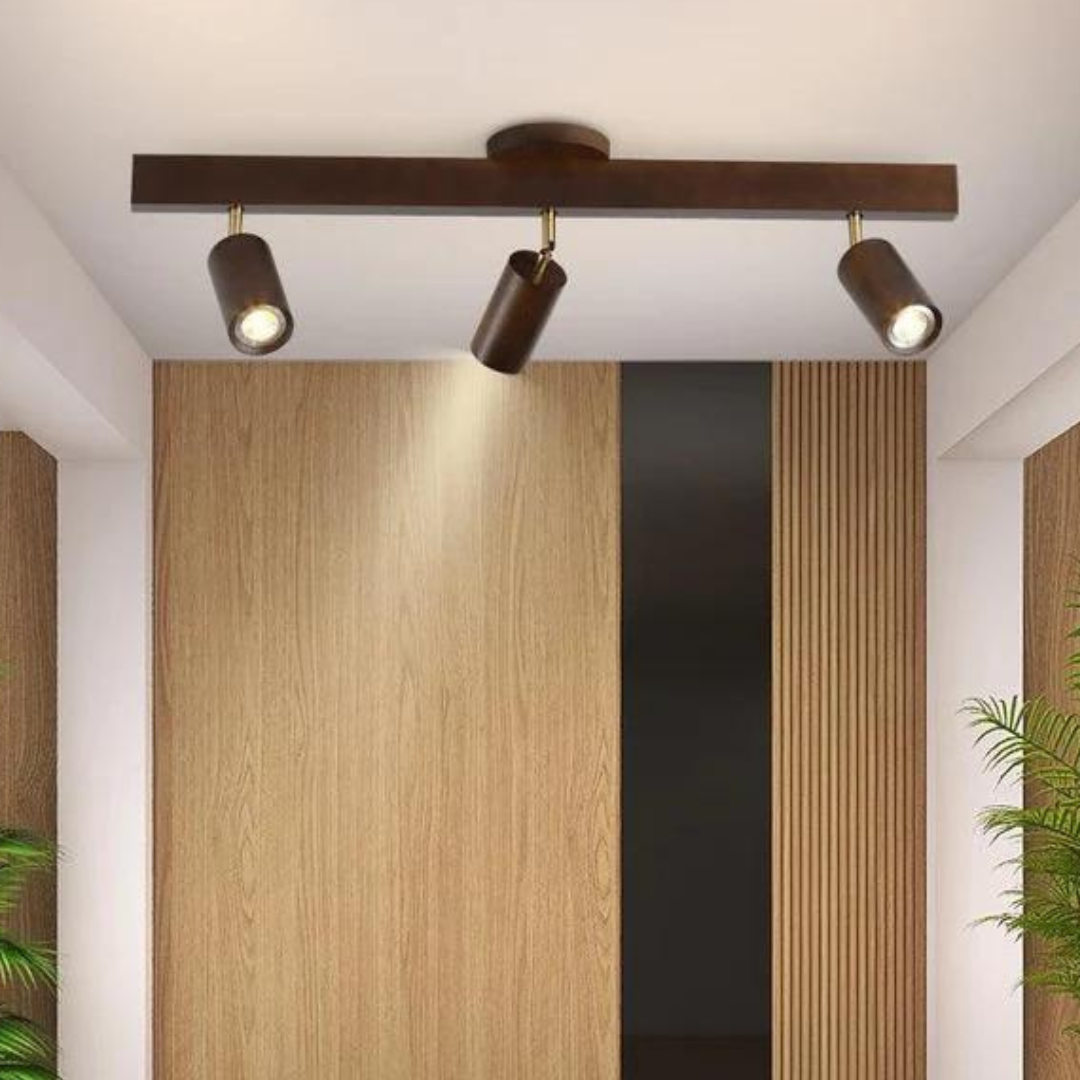 Adjustable Oak Wood Ceiling Spotlight with LED Bulb