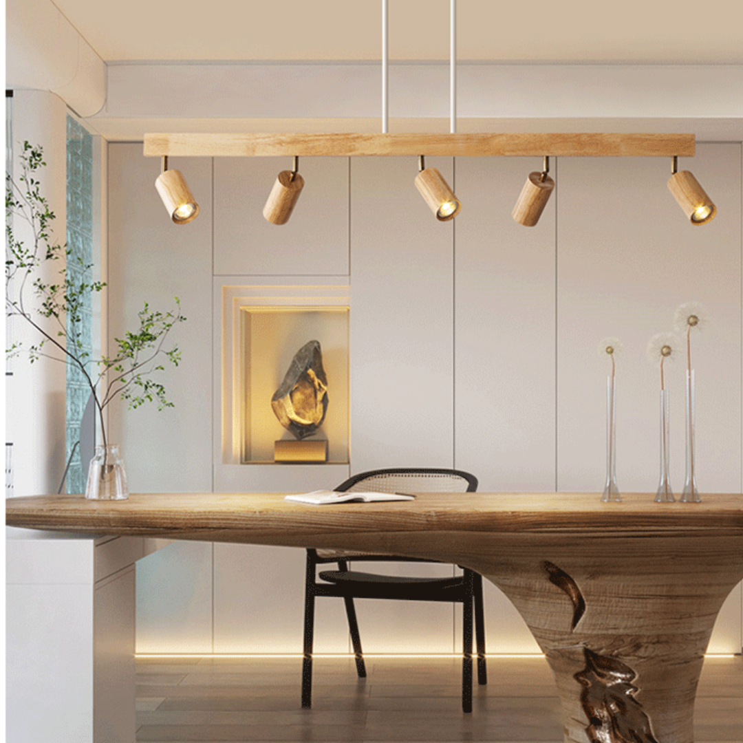 Adjustable Oak Wood Ceiling Spotlight with LED Bulb