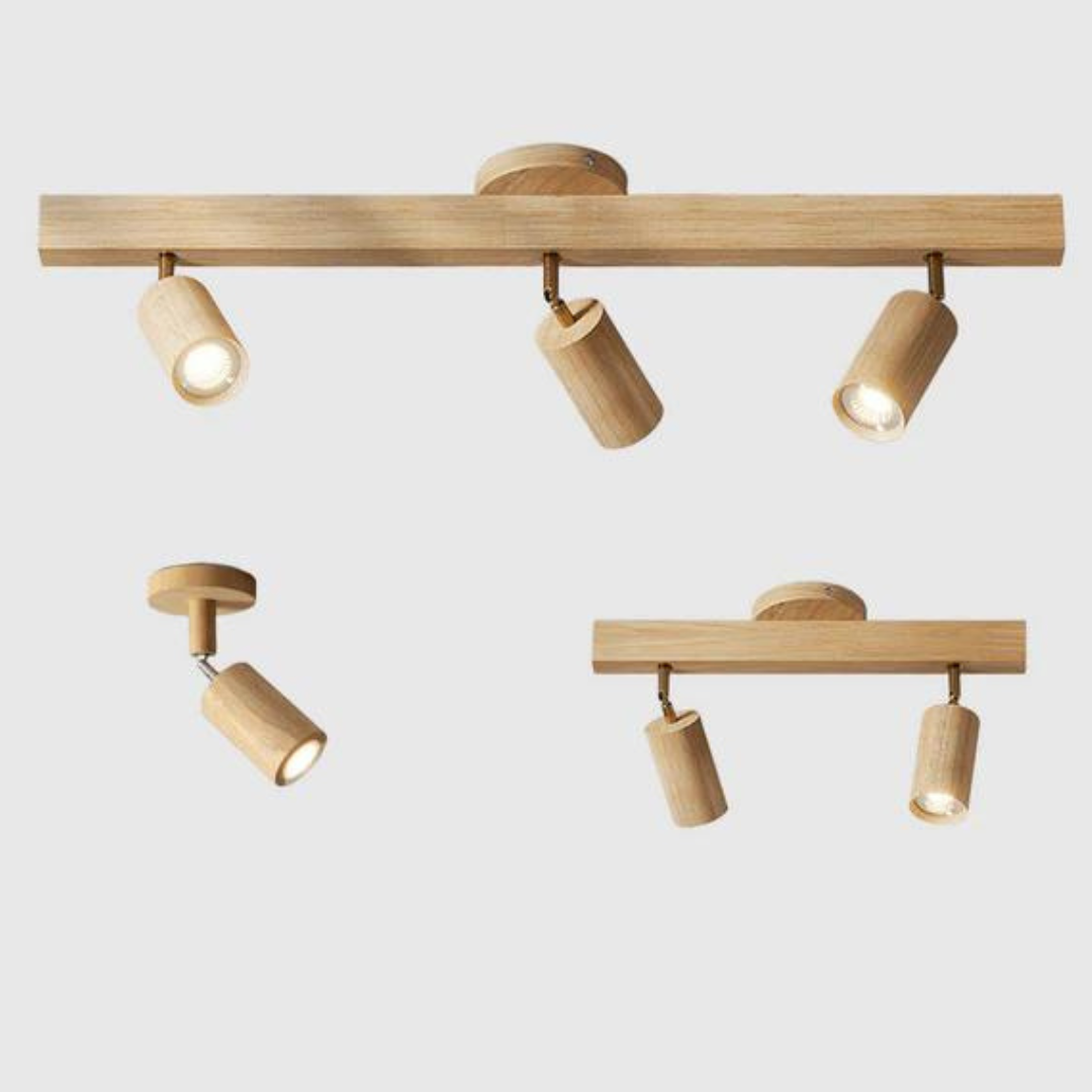 Adjustable Oak Wood Ceiling Spotlight with LED Bulb