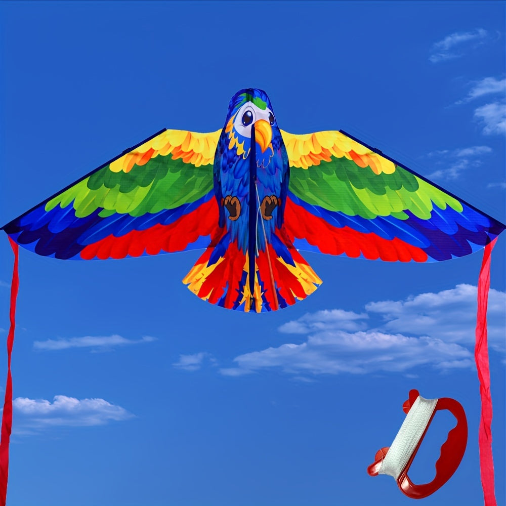 Parrot Kite with Colorful Wings and Long Ribbons