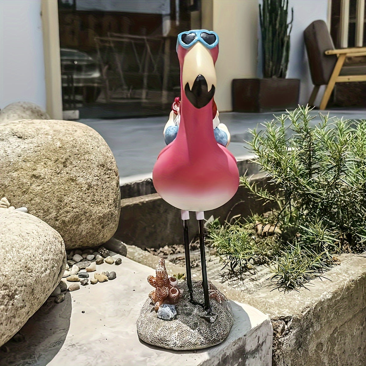 Flamingo Garden Gnome Statue with Tropical Whimsy