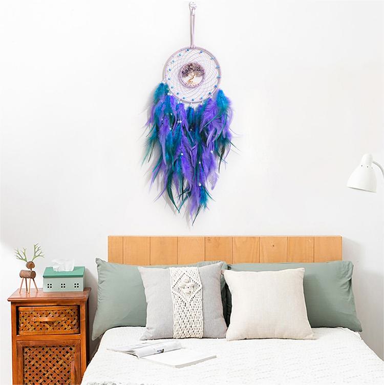 Crystal Tree of Life Dreamcatcher with Feather and Natural Stones