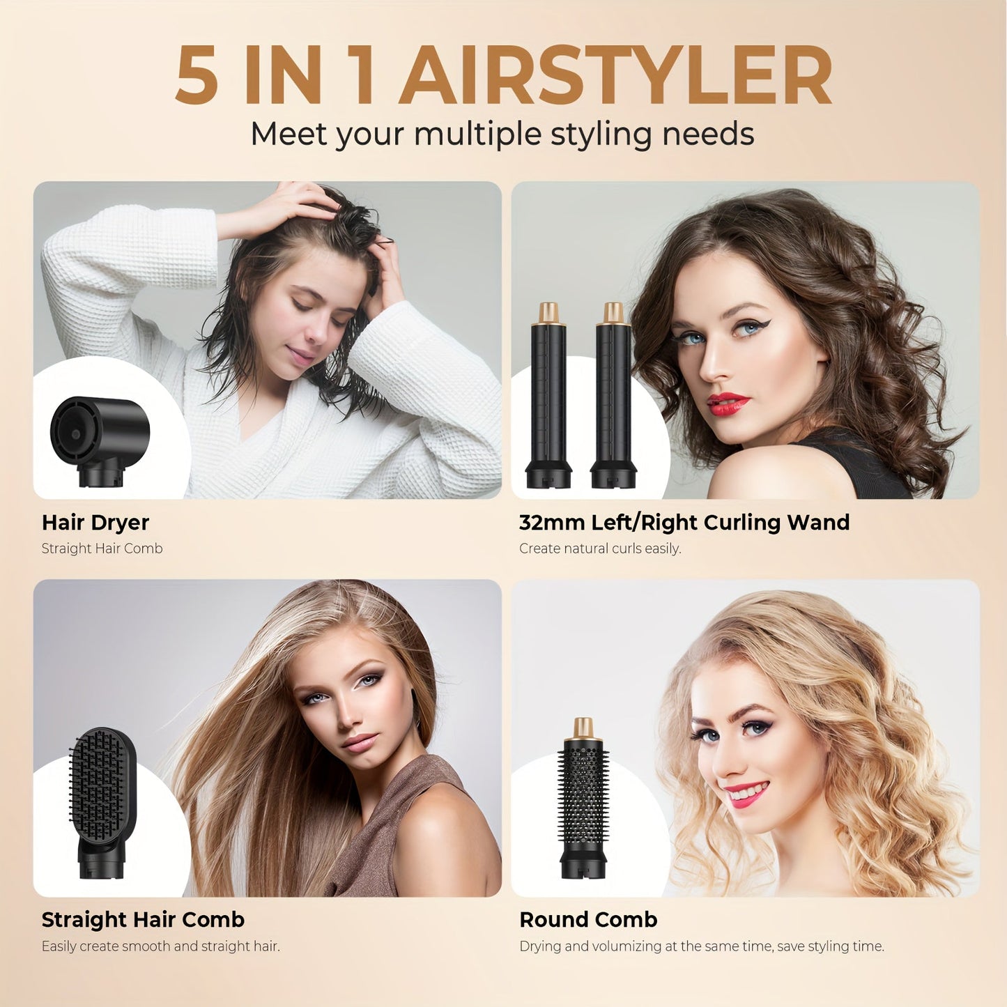 Professional Mains-Powered Hair Dryer and Multistyler for Wet and Dry Hair