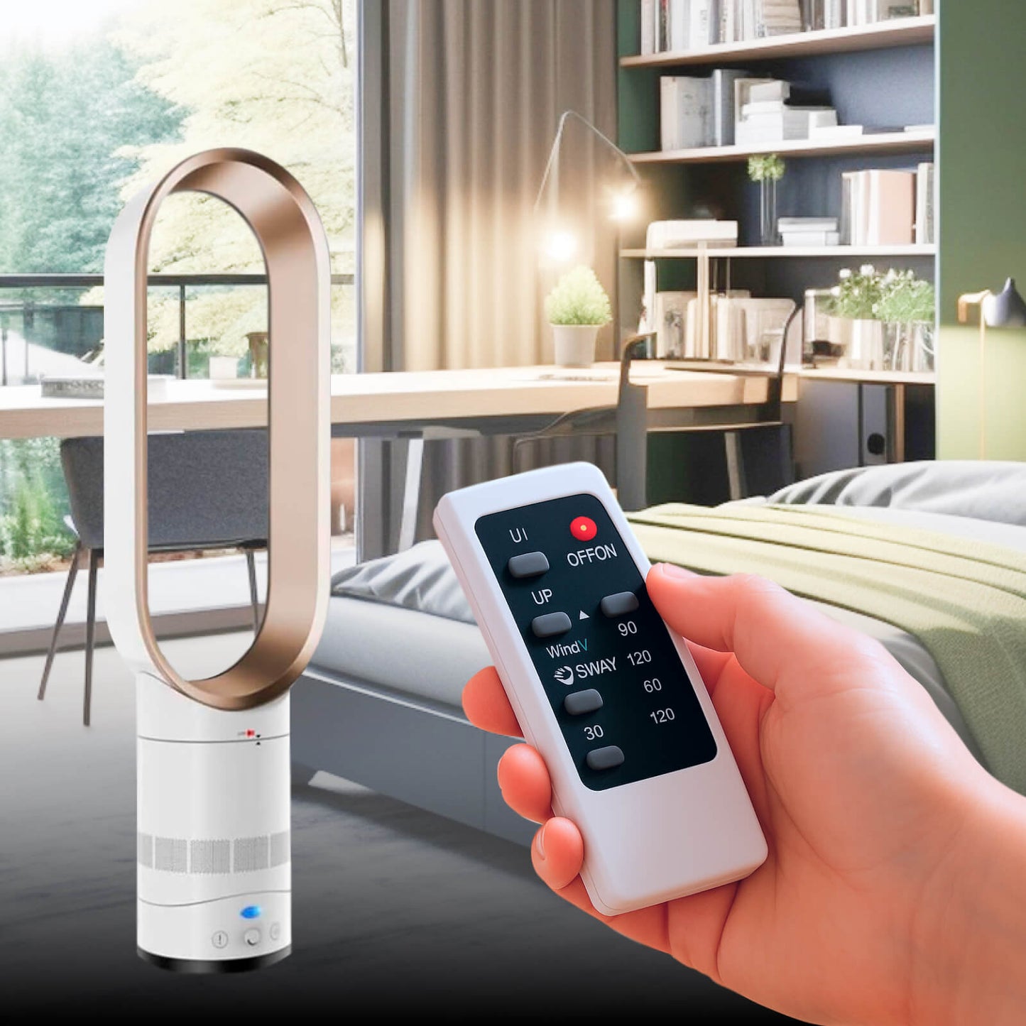 Blade-Free Oscillating Fan with Remote Control – Quiet Cooling for Whole Room