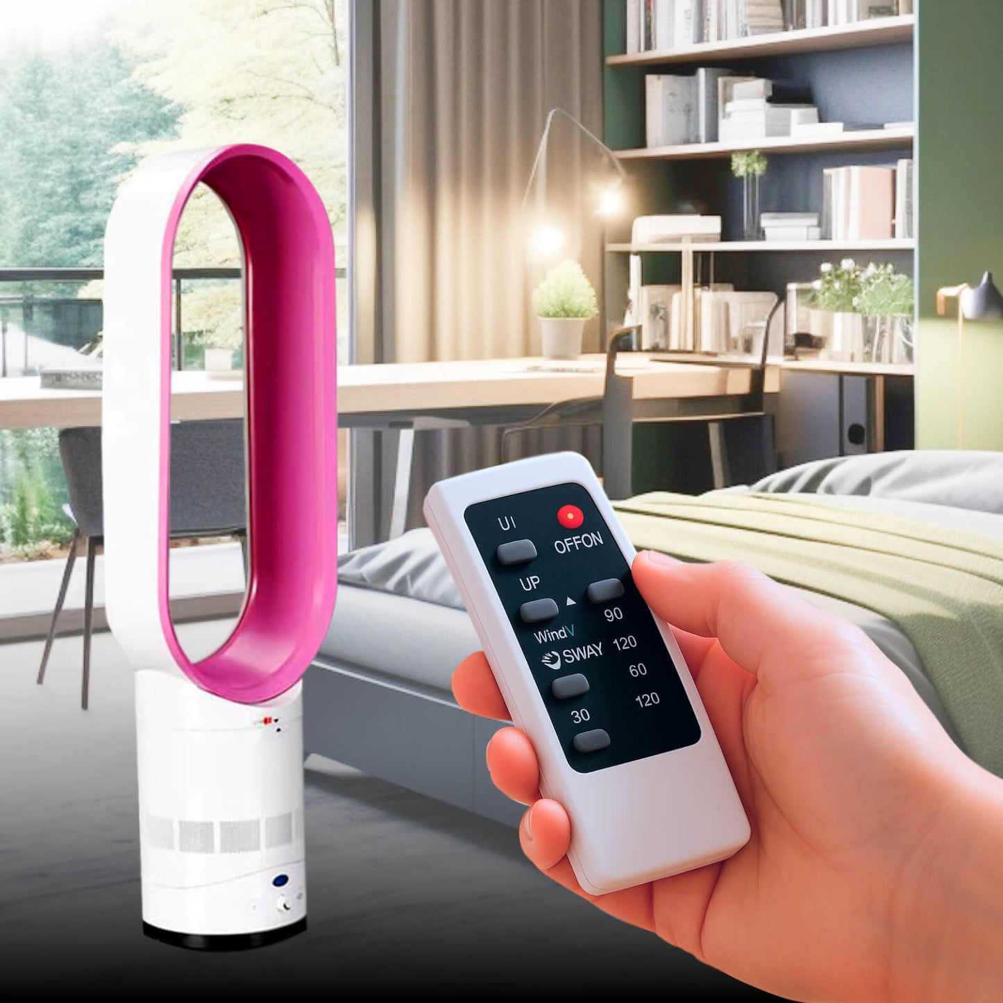 Blade-Free Oscillating Fan with Remote Control – Quiet Cooling for Whole Room