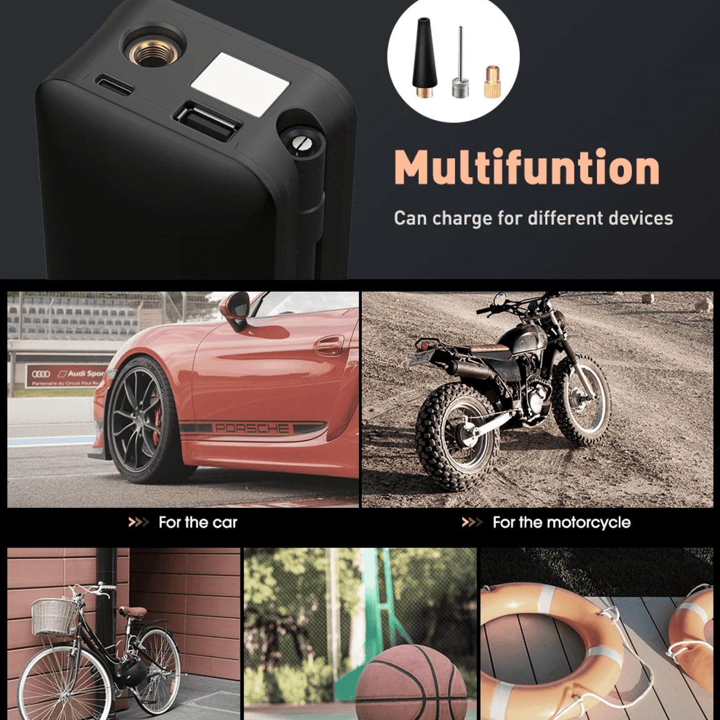 Compact Wireless Tire Pump with Built-in Light