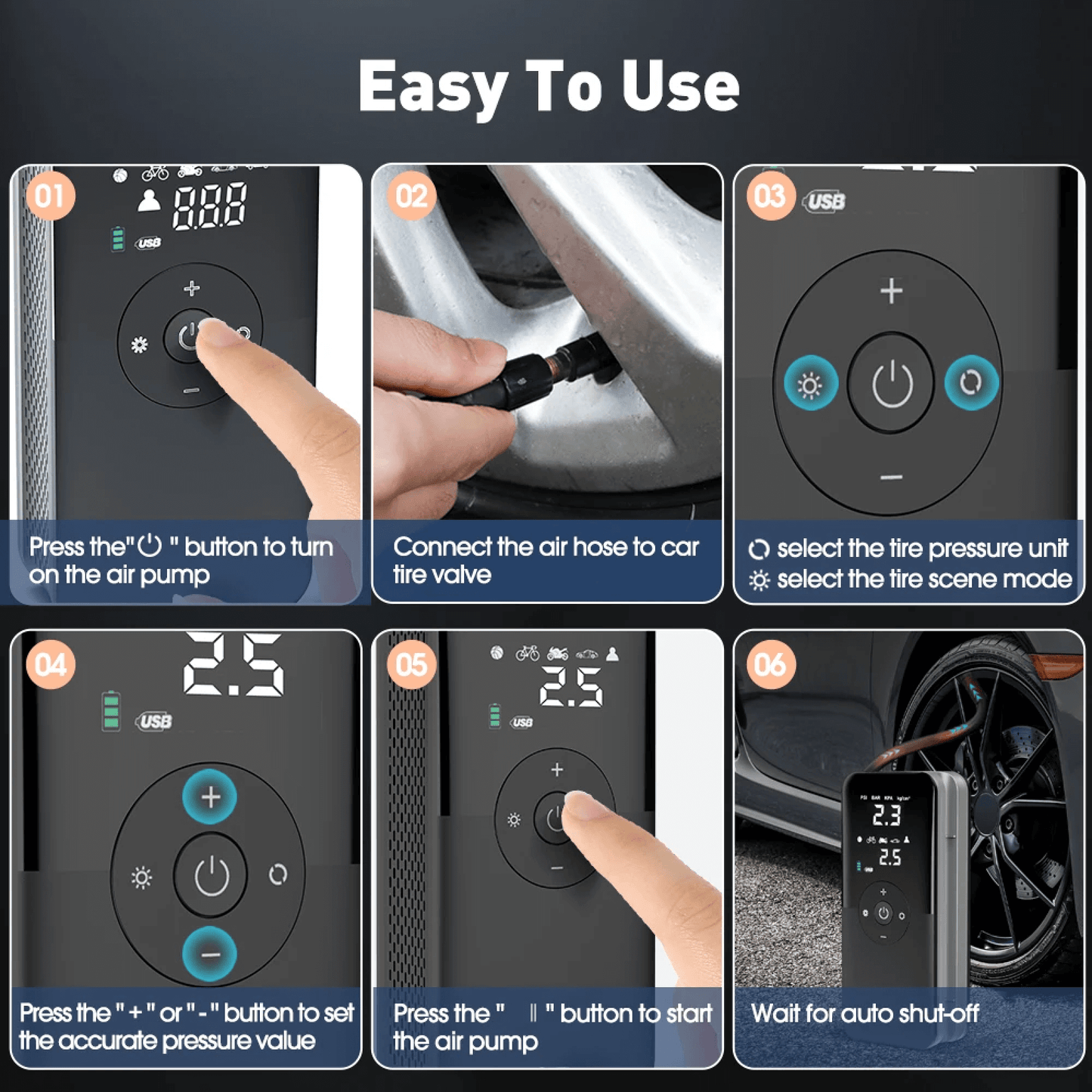 Compact Wireless Tire Pump with Built-in Light