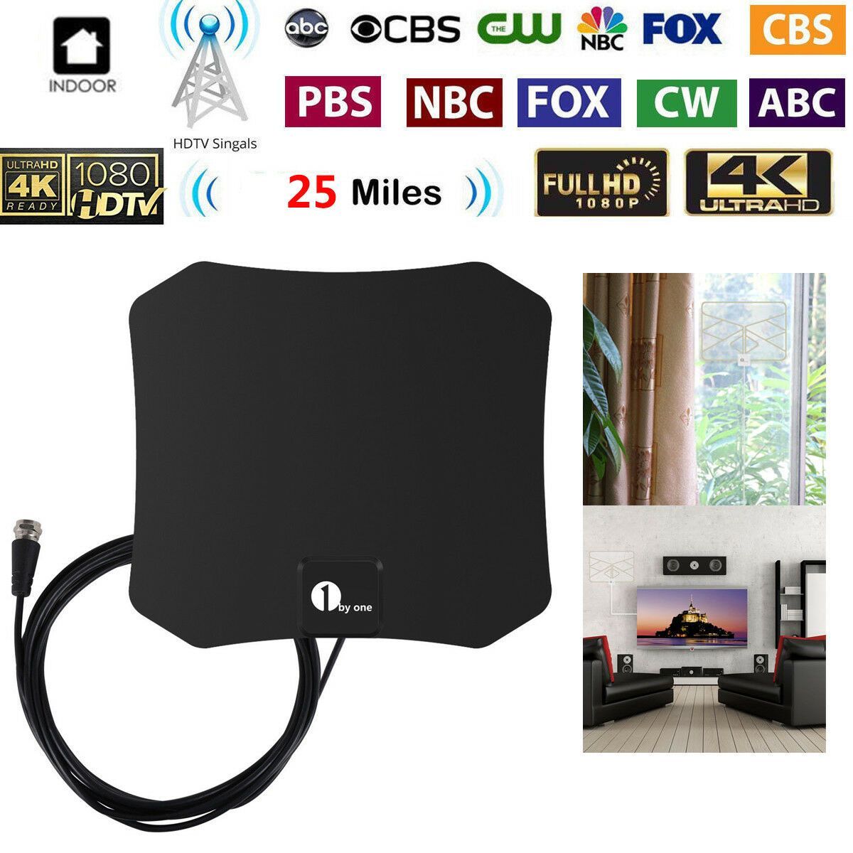 4K HD TV Antenna with 25-Mile Range