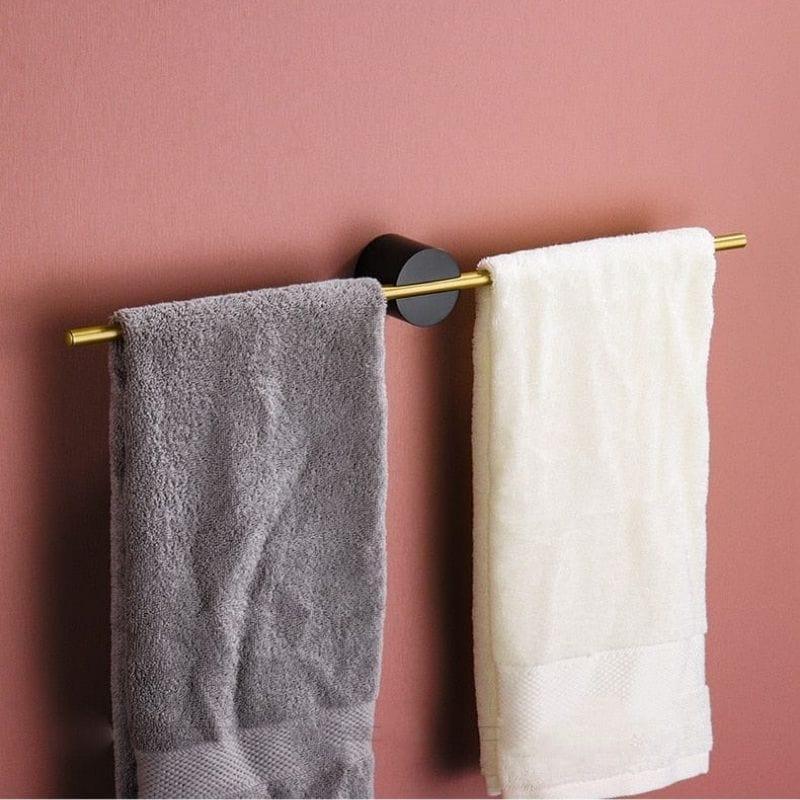 Aluminum Wall-Mounted Towel Rack in Black and Gold
