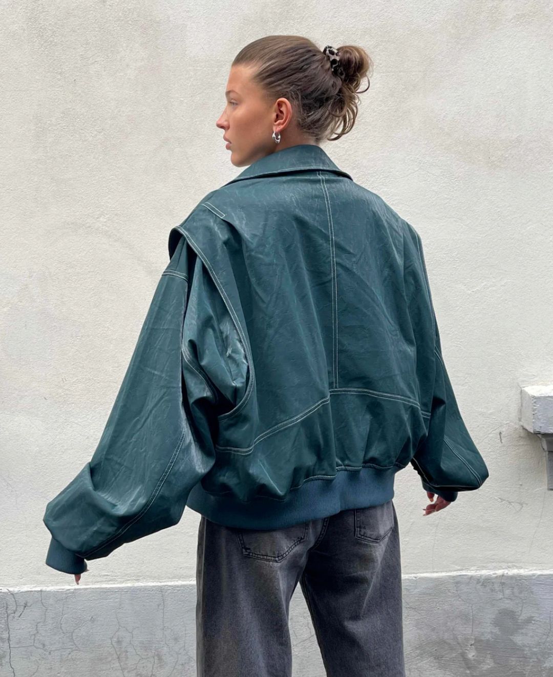 Oversized Vintage Leather Jacket with Cool Zippers