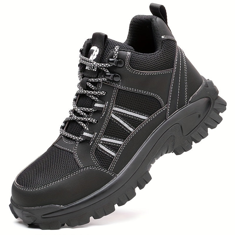 Durable Lace-Up Safety Shoes with Rubber Grip for Construction