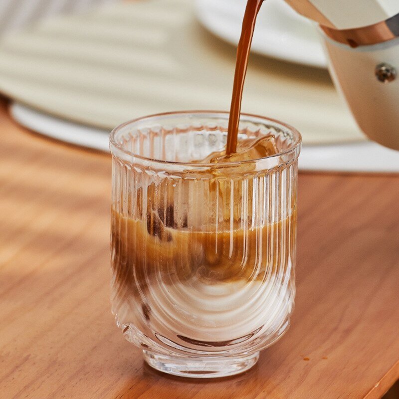 Glass Iced Coffee Mug with Kawaii Wave Engraving