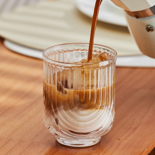 Glass Iced Coffee Mug with Kawaii Wave Engraving