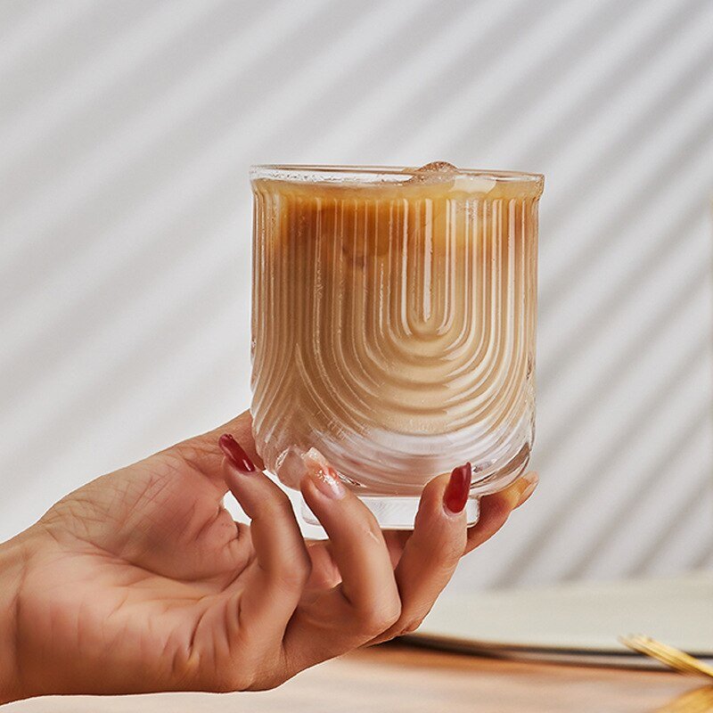 Glass Iced Coffee Mug with Kawaii Wave Engraving