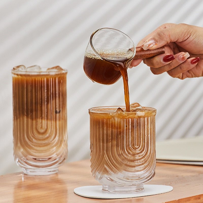 Glass Iced Coffee Mug with Kawaii Wave Engraving