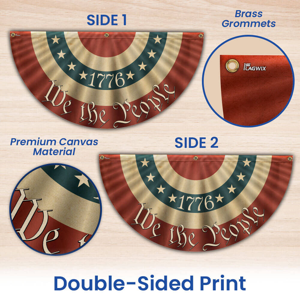 1776 We The People American Flag Bunting - Double-Sided Canvas Fan Flag