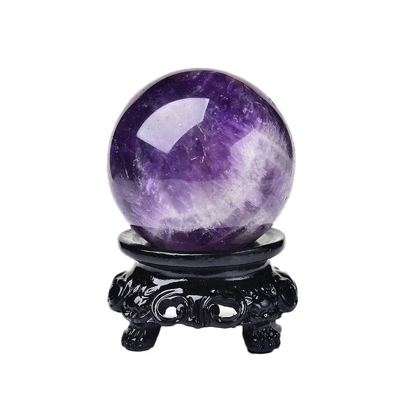 Natural Amethyst Crystal Sphere with Wooden Stand